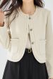 OffWhite Tweed Cropped Fringed Women Jacket For Cheap