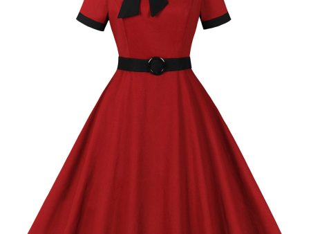 Red A Line 1950s Swing Dress with Belt Hot on Sale