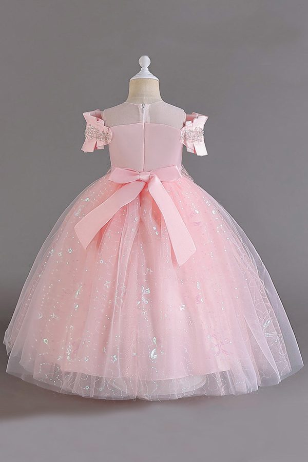 Pink Off the Shoulder A Line Flower Girl Dress with Bow Discount