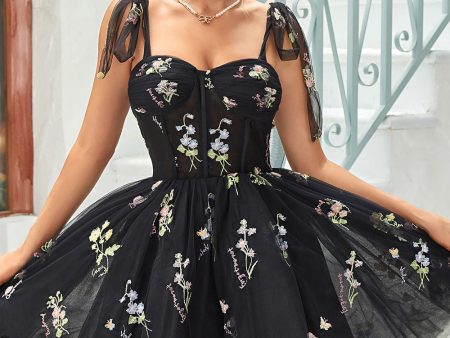 A Line Spaghetti Straps Black Short Homecoming Dress with Appliques Online Sale