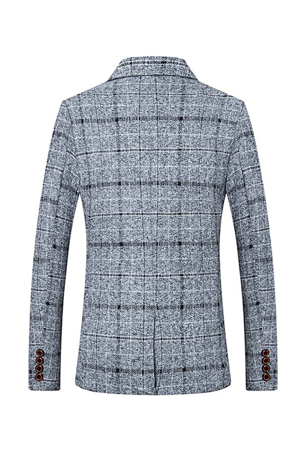 Grey Grid Notched Lapel Men s Blazer For Discount