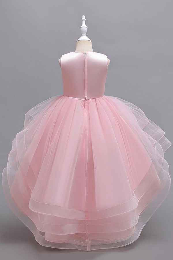 Pink High Low Appliques Sparkly Girls Dresses For Sale