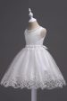 White Round Neck Beading A Line Girls Dresses Discount