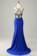 Mermaid Spaghetti Straps Royal Blue Long Formal Dress with Beading Discount