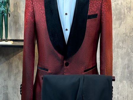 Glitter Burgundy Jacquard Shawl Lapel Men s Prom Suits on Sale