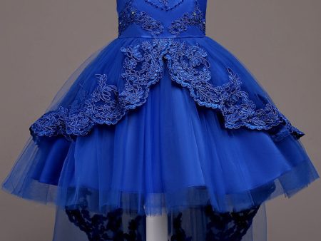 Dark Blue High Low Appliques Girls Dresses Online Sale