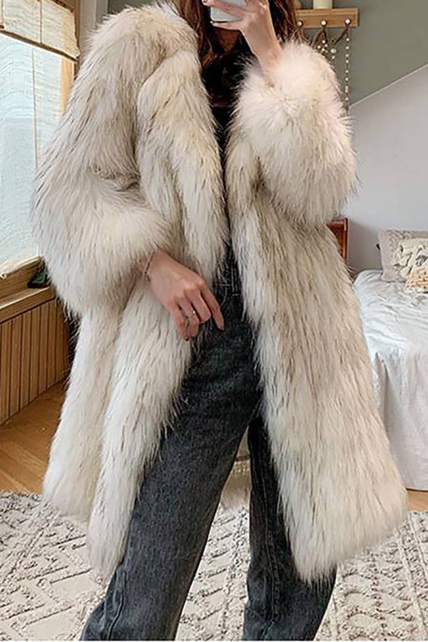 White Open Front Fluffy Long Shearling Faux Fur Coat Hot on Sale