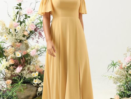 A Line Off the Shoulder Yellow Long Bridesmaid Dress on Sale