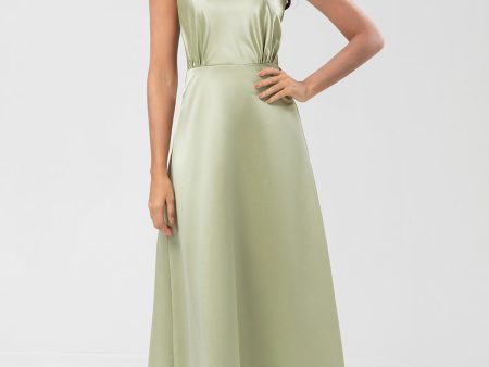 Satin Green Bridesmaid Dress with Pleated Fashion