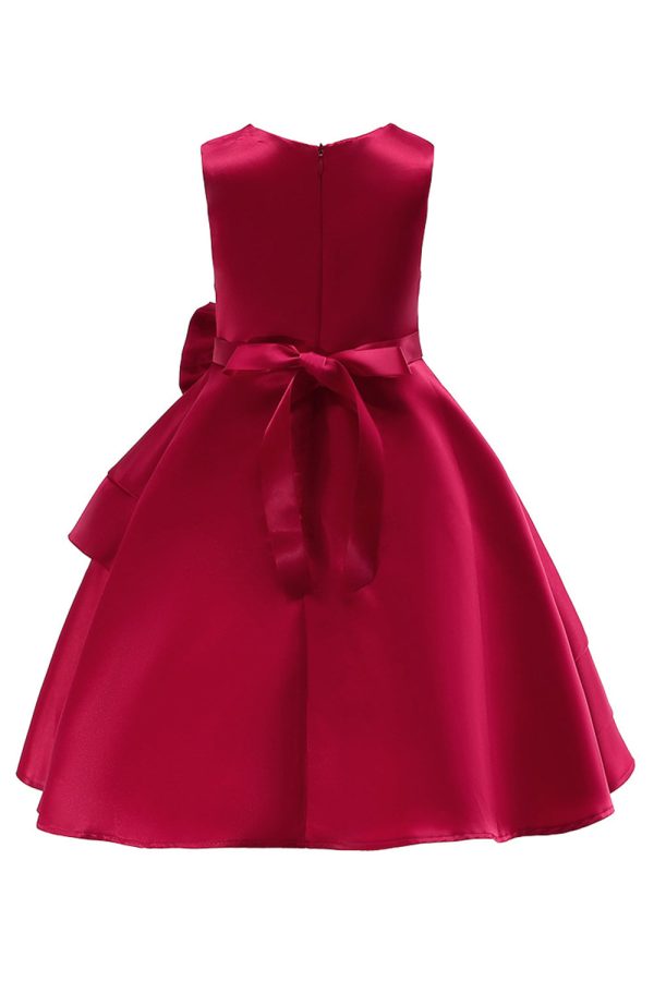 Boat Neck Sleeveless Burgundy Girls Dresses with Bowknot Online Hot Sale