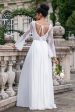 White A Line V Neck Long Sleeves Beach Boho Wedding Dress with Appliqued Lace Supply