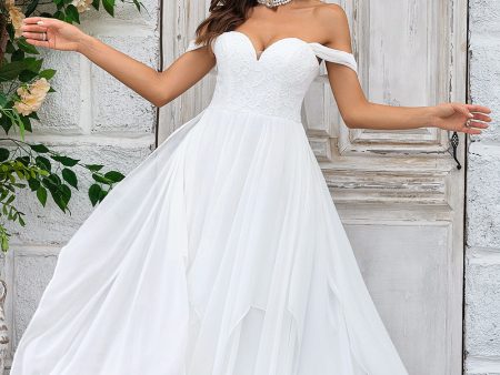 Elegant A Line Off the Shoulder Ivory Chiffon Wedding Dress with Lace Online