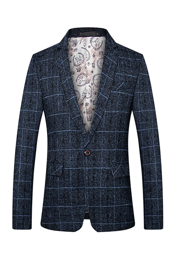 Grey Grid Notched Lapel Men s Blazer For Discount