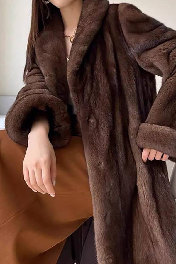 Coffee Open Front Faux Fur Long Women Fluffy Coat For Sale