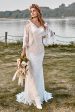 Ivory Lace Cold Shoulder Mermaid Cape Sleeve Boho Wedding Dress Supply