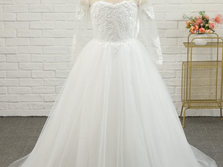 Ivory Tulle Long Flower Girl Dress with Lace Fashion