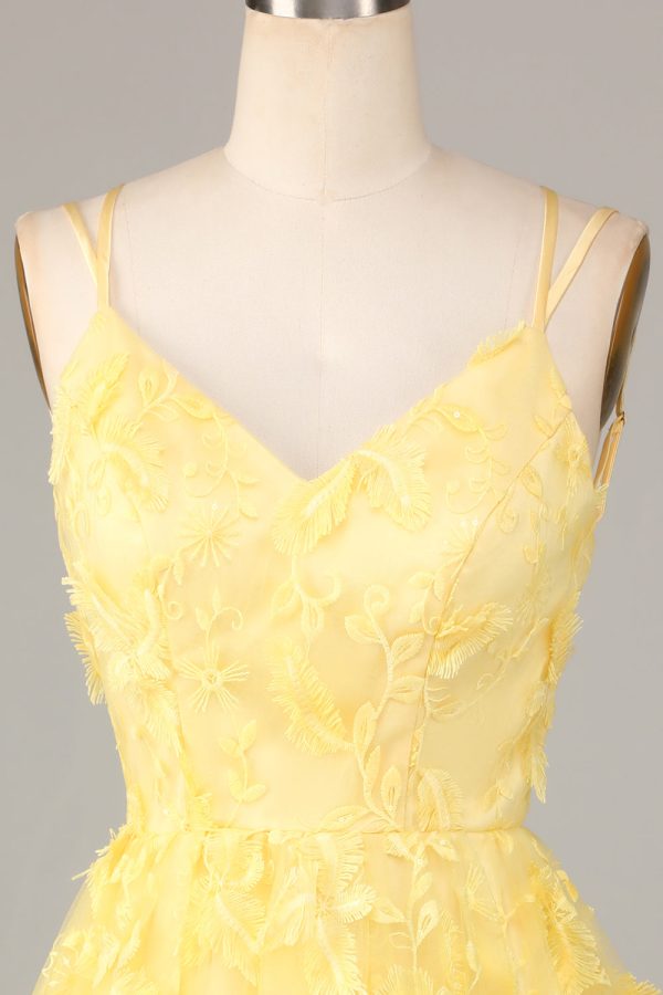 Keep Glowing A Line Spaghetti Straps Yellow Short Homecoming Dress with Appliques Online