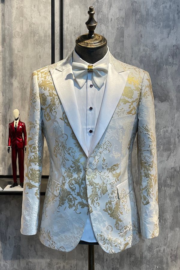 Champagne Peak Lapel Sequins Men s Prom Blazer Online Sale