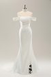 White Mermaid Off The Shoulder Pleated Satin Wedding Dress with Slit Sale