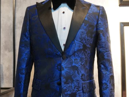 Peak Lapel Jacquard Two Buttons Royal Blue Single Breasted Men s Prom Blazer For Discount