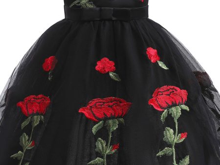 Cold Shoulder Black Flower Girl Dress with Embroidery on Sale