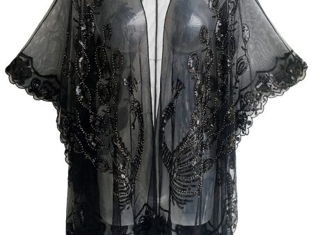 Black Sequined Peacock 1920s Cape Sale