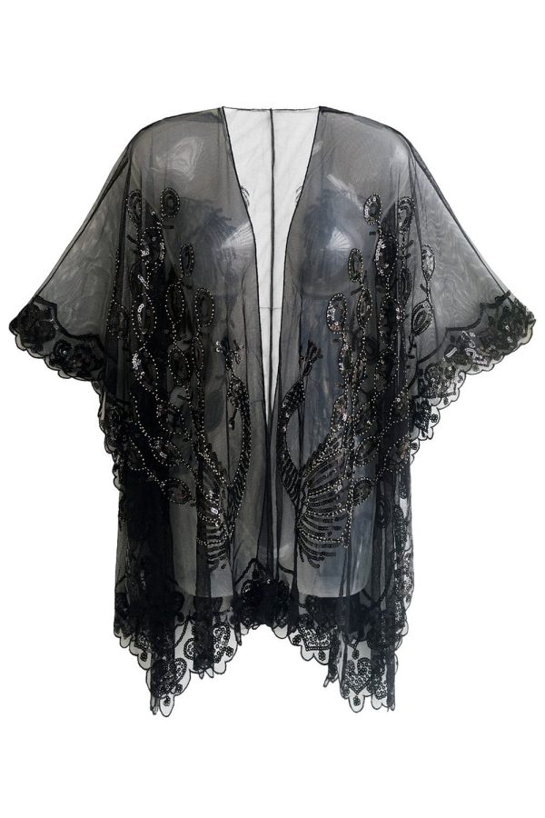 Black Sequined Peacock 1920s Cape Sale