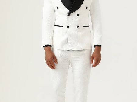 White Jacquard Shawl Lapel Double Breasted 2 Piece Men s Suits Sale