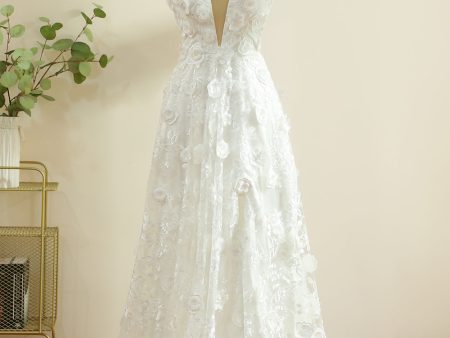 White Spaghetti Straps Boho Wedding Dress with Slit Online Sale