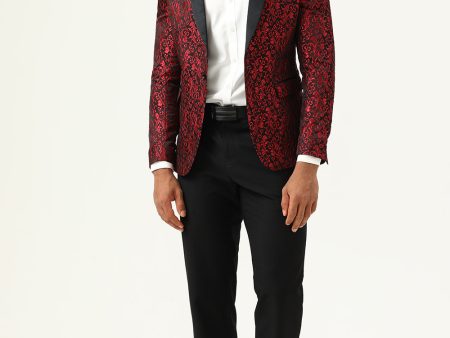 One Button Red Shawl Lapel Jacquard Men s Prom Blazer on Sale