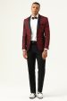 One Button Red Shawl Lapel Jacquard Men s Prom Blazer on Sale