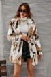 White and Brown Shawl Lapel Midi Faux Fur Shearling Coat Cheap