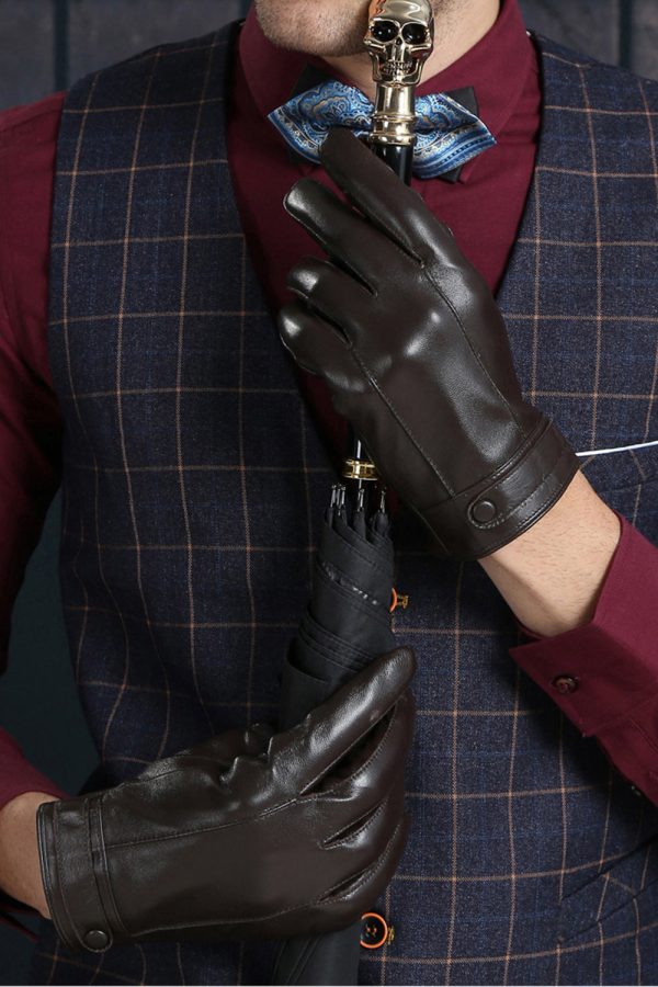 Brown Full-Hand Leather Gloves For Men on Sale