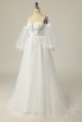 A Line Off the Shoulder Ivory Bridal Dress with Long Sleeves For Discount