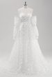 White A Line Sweetheart Applique Lace Wedding Dress with Detachable Sleeves Online Hot Sale