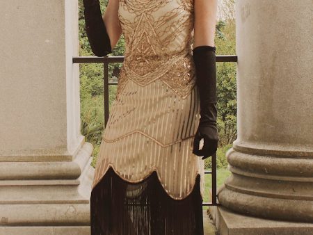 1920s Champagne Fringe Sequins Dress Discount