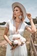 Deep V-neck Simple Boho Wedding Dress with Slit Online