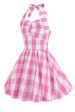 Halter Plaid Sleeveless Pink Vintage Girl Dresses For Sale