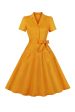 Yellow Swing V Neck Vintage Dress With Short Sleeves For Discount