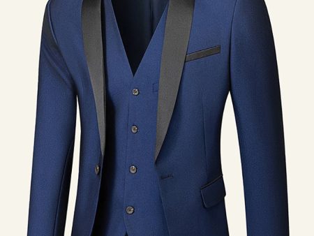 Dark Blue Shawl Lapel 3 Piece Men s Wedding Suits Discount