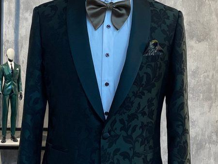 Dark Green Jacquard Shawl Lapel One Button 2 Piece Men s Prom Suits Sale