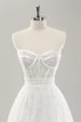 Elegant White Strapless Corset Tiered Long Wedding Dress with Lace on Sale