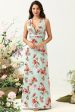 A Line Deep V Neck Green Printed Long Bridesmaid Dress Online Sale