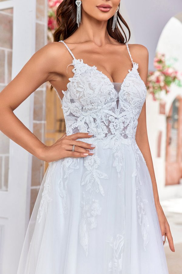 Ivory Criss-Cross Straps Back A-Line Tulle Wedding Dress Hot on Sale