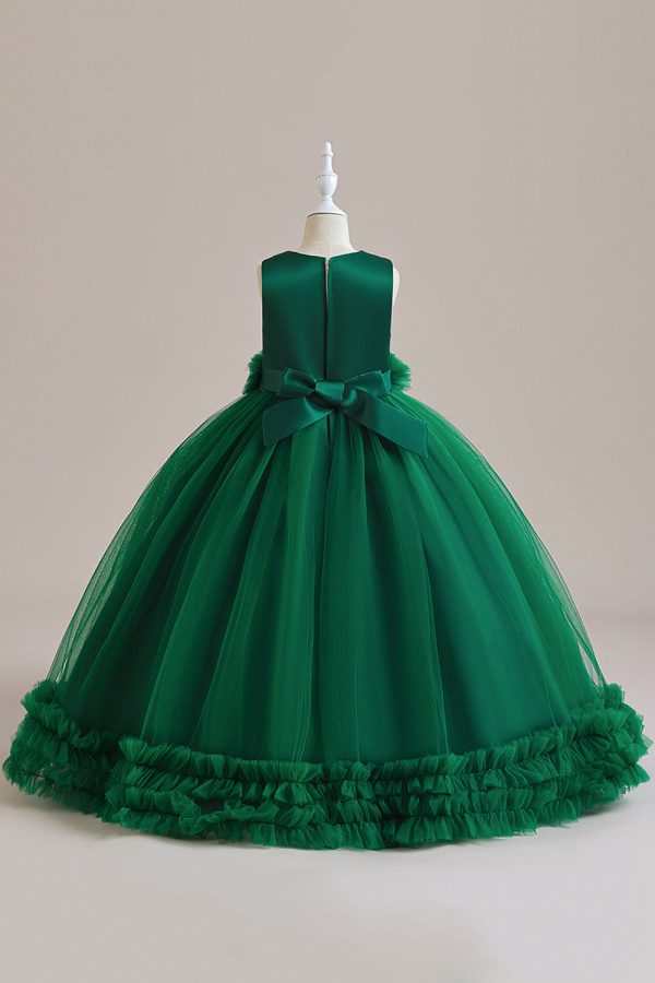 Sleeveless Green Tulle A Line Girl Dress with Lace Online now