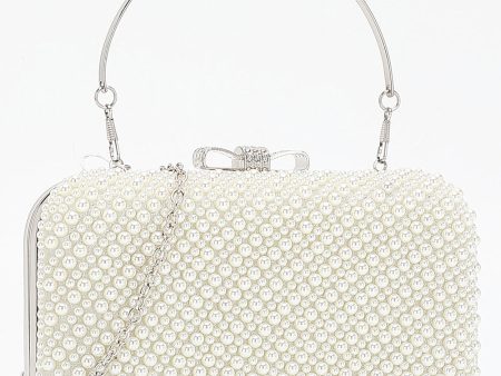 White Pearl Beaded Party Handbag Discount