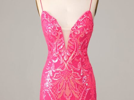 Undeniably Amazing Sheath Spaghetti Straps Fuchsia Sequins Short Homecoming Dress For Discount