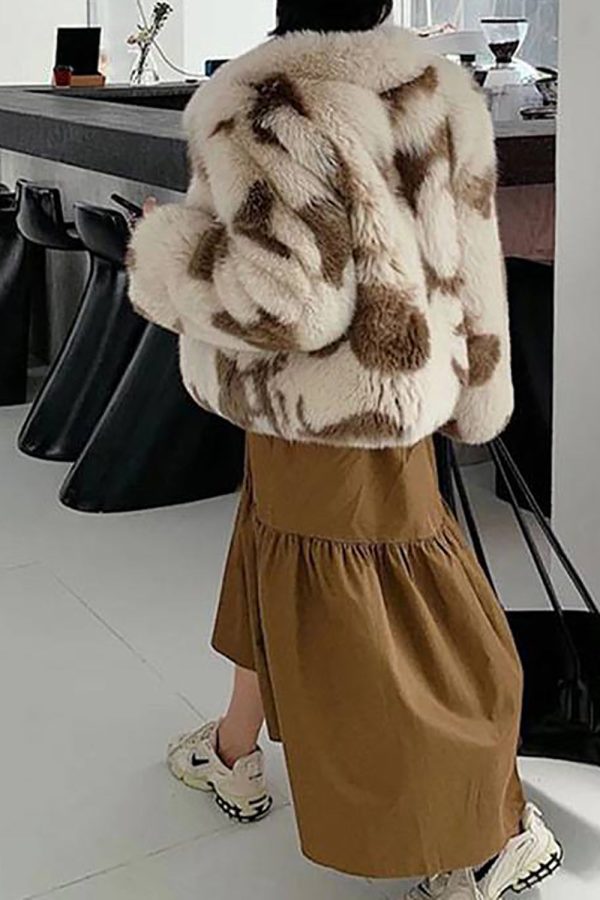 Khaki Shawl Lapel Midi Faux Fur Shearling Coat Discount