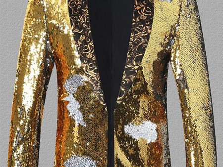 Sparkly Golden Sequins Shawl Lapel Men s Blazer Online Hot Sale