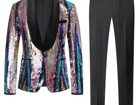 Glitter Colorful Sequins 2 Piece Men Suits Sale